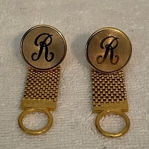 Dante Gold Mesh Wrap Around Cuff Links Monogram “R” Vintage